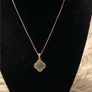 Gold Clover Pendant Necklace with Gray Stone